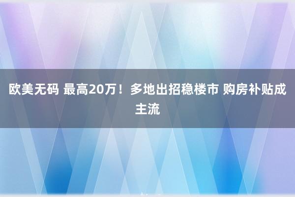 欧美无码 最高20万！多地出招稳楼市 购房补贴成主流