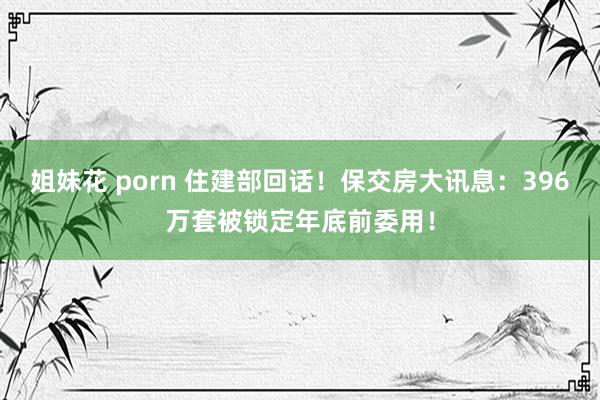 姐妹花 porn 住建部回话！保交房大讯息：396万套被锁定年底前委用！