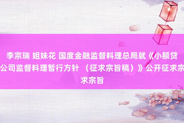 李宗瑞 姐妹花 国度金融监督料理总局就《小额贷款公司监督料理暂行方针 （征求宗旨稿）》公开征求宗旨